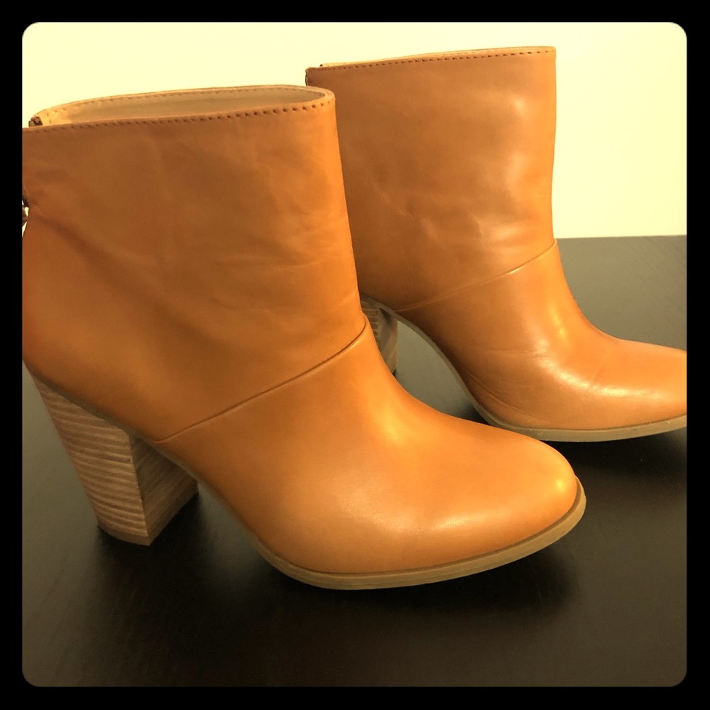 JUST FAB - Rust Block Heel Bootie.